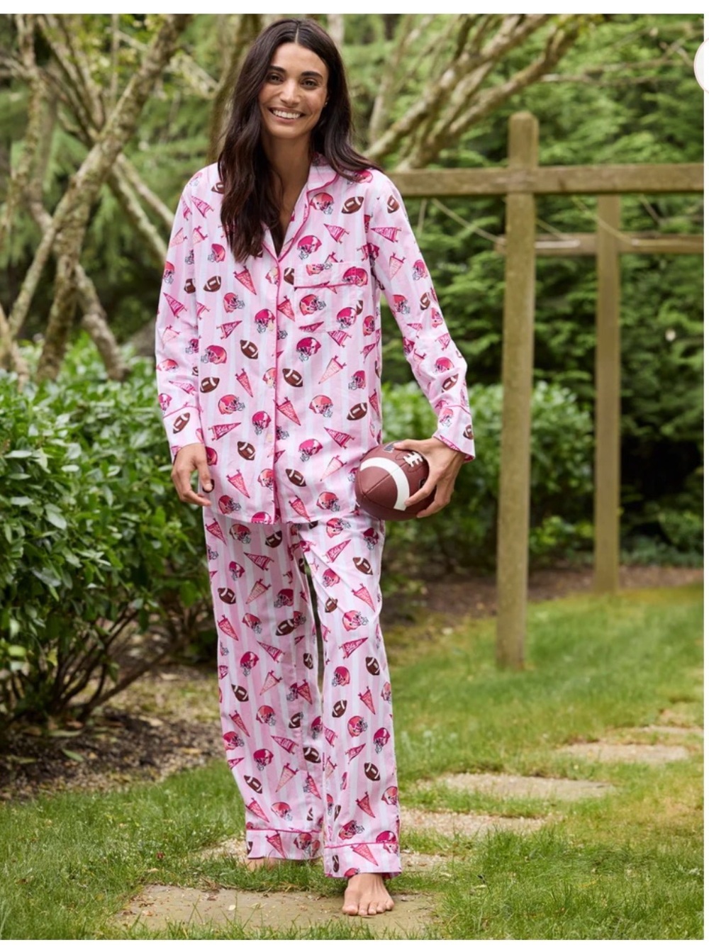 NWOT $168 Printfresh [ Large ]‎ 100% Organic Cotton Long PJ Set in Game Day